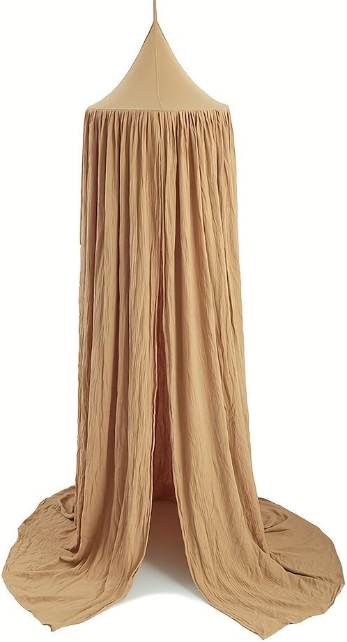Cotton Kids Bed Canopy, Nursery Room Baby Crib Hanging Curtain Mosquito Net Hideaway Bedding Children Reading Nook Decoration, Pastel Neutral Color for Boys & Girls (Khaki)-CubbioJoy