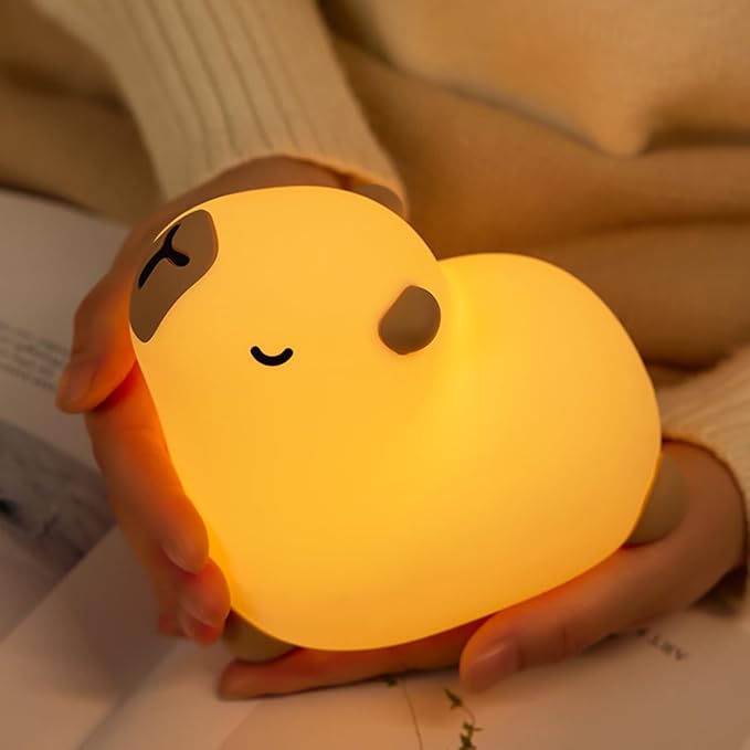 Cute Capybara Night Light, LED Capybara Lamp Rechargeable Touch Bedside Lamp,Squishy Animal Nightlight,3 Levels Dimmable,30Min Timer Nursery Night Light for Kids, Bedroom Baby Boys Girls Gifts-CubbioJoy