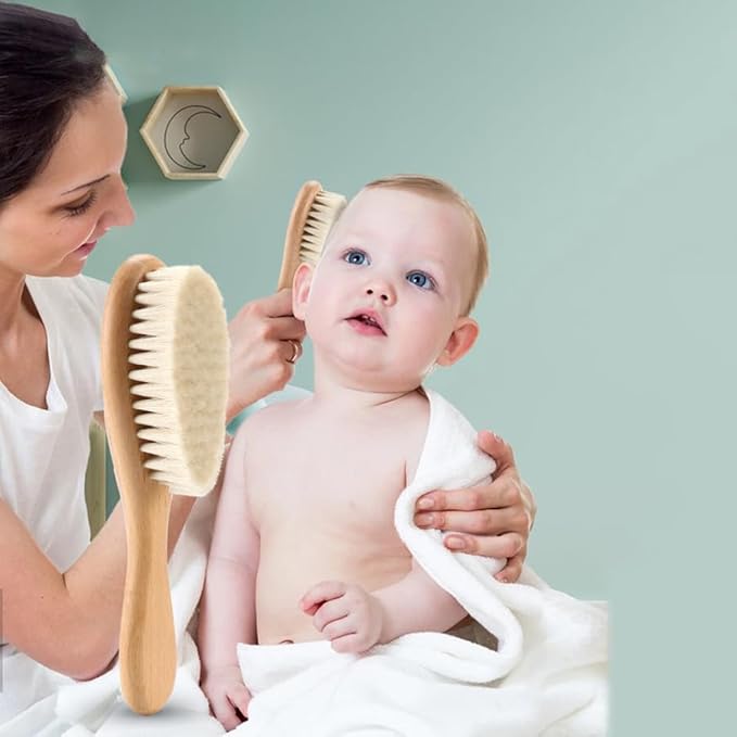 BoAn Wooden Baby Hair Brush,Natural Soft Goat Bristles,Cradle Cap Brush for Newborns & Toddlers,Perfect Scalp Grooming Product for Infant-CubbioJoy
