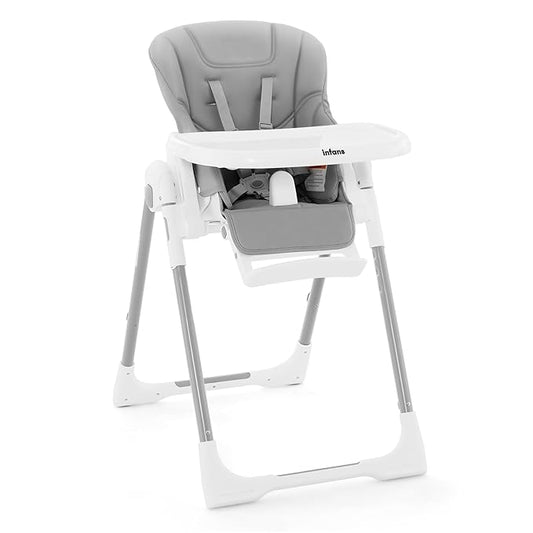 INFANS High Chair for Babies & Toddlers, Foldable Highchair with Multiple Adjustable Backrest Footrest Seat Height, Removable Tray, Detachable PU Leather Cushion, Built-in Rear Wheels (Light Grey)-CubbioJoy