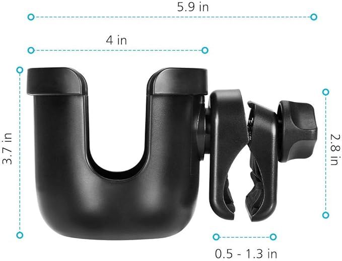 Accmor Stroller Cup Holder, Universal Cup Holder, Bike Cup Holder, 360° Rotatable Large Caliber Drinks Holder for Stroller, Bike, Wheelchair, Walker, Black, 2 Pack-CubbioJoy