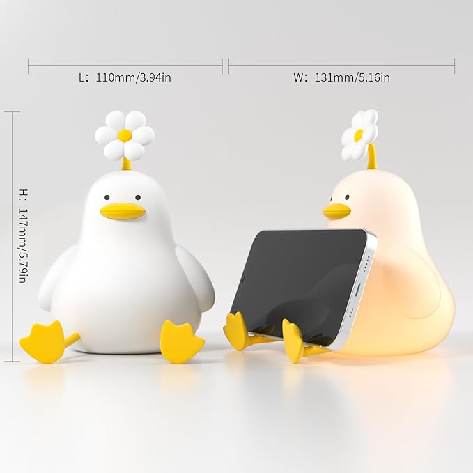 Cute Duck Night Light for Baby, Kids, Toddler, Ambient Nursery Nightlight, Soothing Lamp 3 Level Dimmable, Sleeping Accompanion for Bedroom Bedside, Rechargeable Battery, 30 Min Timer Off-CubbioJoy