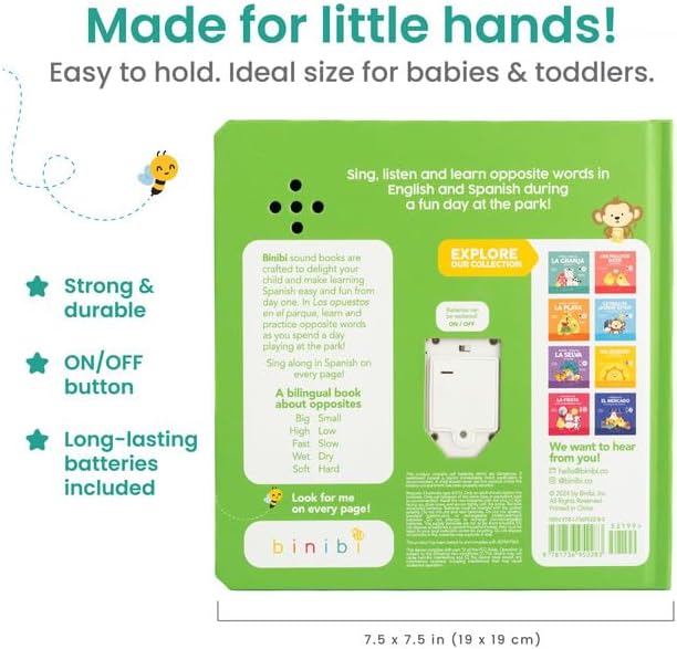 Binibi Spanish Musical Book for Babies & Toddlers 1-3 | Opuestos en el Parque | Bilingual Sound Book-CubbioJoy