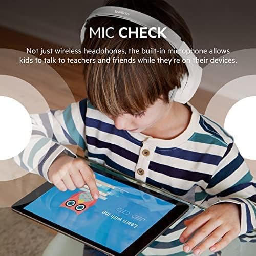 Belkin SoundForm Mini - Wireless Bluetooth Headphones for Kids with 30H Battery Life, 85dB Safe Volume Limit, Built-in Microphone - Kids On-Ear Earphones for iPhone, iPad, Fire Tablet & More - White-CubbioJoy
