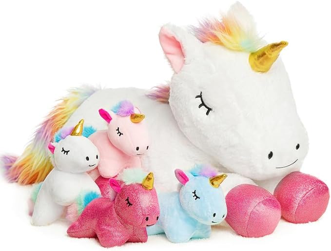 5 Pieces Unicorn Toys Stuffed Animals for Girls, 1 Mommy Unicorn with 4 Babies, Soft Plush Unicorn Toys Gifts for Girls 3 4 5 6 7 8 9 Years, Kids, Children, Christmas, Birthday, Valentine's-CubbioJoy