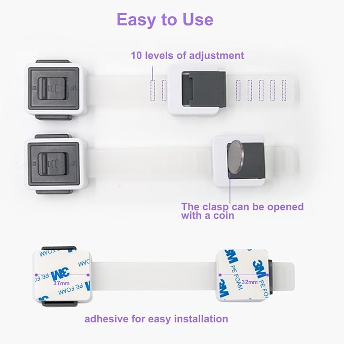 Child Proof Cabinet Locks, 4 Pack Child Locks for Drawer Cupboard Dishwasher Cupboard Pantry and Toilet. Adhesive Safety Baby Proofing Fridge Lock for Kids and Toddler-CubbioJoy