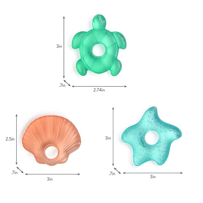 Itzy Ritzy Water-Filled Teethers - Cold Cutie Coolers Textured On Both Sides to Massage Sore Gums & Emerging Teeth - Can Be Chilled in Refrigerator, Set of 3 Seaside Water Teethers-CubbioJoy