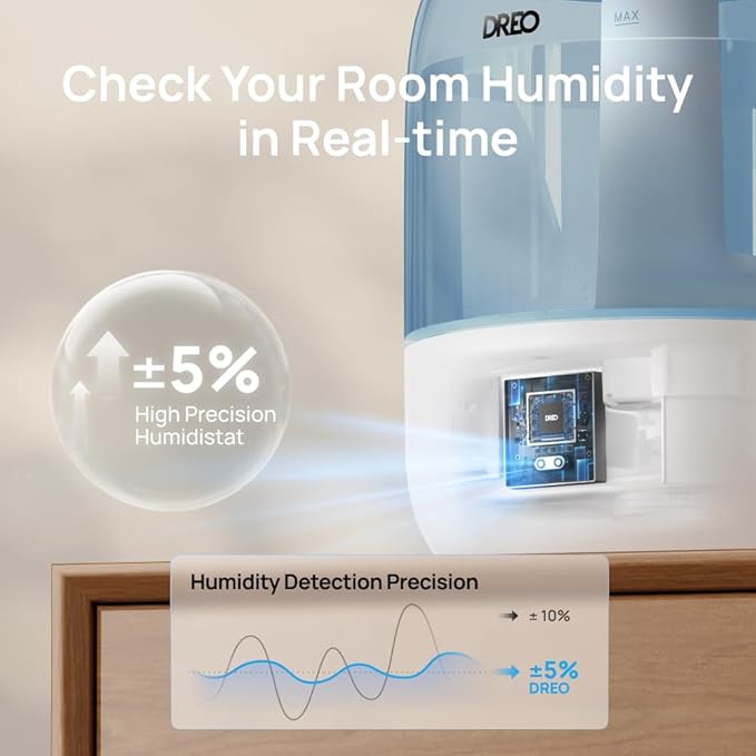 Dreo Humidifiers for Bedroom, Cool Mist Ultrasonic Humidifiers with 30Hr Runtime, Top Fill 3L Tank, Easy Clean, Humidity Sensor, Night Light for Baby, Nursery, 360° Nozzle for Plants and Home, Blue-CubbioJoy