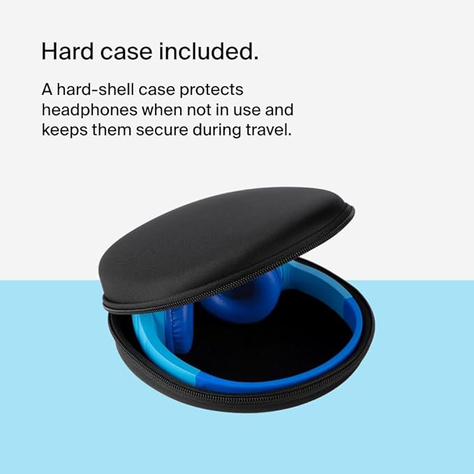 Belkin SoundForm Mini - Wireless Bluetooth Kids Headphones, 30H Battery, 85dB Safe Volume Limit, Built-in Microphone - Toddler On-Ear Earphones for iPhone, iPad - Ideal for School - Blue w/ Case-CubbioJoy