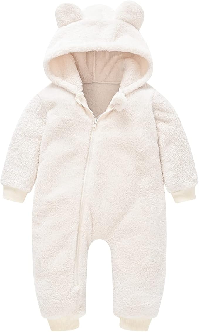 Baby Fleece Jumpsuits Infant Bear Ear Snowsuit Newborn Hooded Romper Warm Coat-CubbioJoy