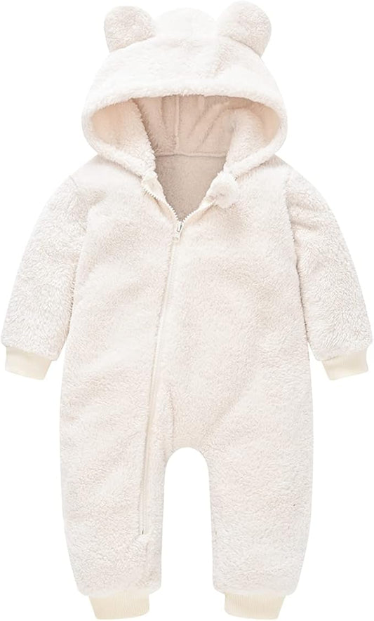 Baby Fleece Jumpsuits Infant Bear Ear Snowsuit Newborn Hooded Romper Warm Coat-CubbioJoy