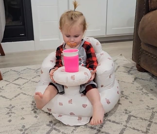 Baby Inflatable Seat for Babies 3-36 Months, Built in Air Pump, Bear Baby Support Seat Summer Toddler Chair for Sitting Up, Baby Shower Chair Floor Seater, Infant Back Support Sofa, Green-CubbioJoy