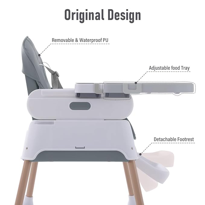 3 in 1 Baby High Chair,Adjustable Convertible Chairs Baby High Chairs for Babies and Toddlers,Portable and Easy to Clean,Gray-CubbioJoy