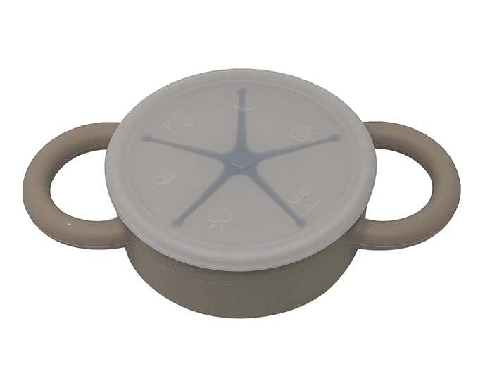 BraveJusticeKidsCo | Snack Attack II Snack Cup | Collapsible Silicone Snack Container | Toddler and Baby Snack Catcher Lid (Fog)-CubbioJoy