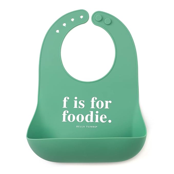 Bella Tunno Baby Bib for Eating, Waterproof Silicone Bib with Large Food Catcher, Adjustable Fit for Babies 4-12 months & Toddlers 1-3 Years, Boys & Girls, F Is For Foodie-CubbioJoy