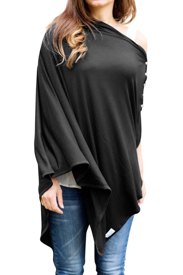 Byrd & Blume Maternity Nursing Cover Breathable Lightweight Breastfeeding Cover Wrap Shawl Scarf Poncho Full 360 (Black, One size)-CubbioJoy