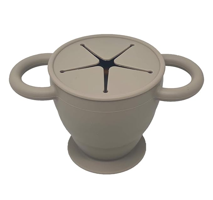 BraveJusticeKidsCo | Snack Attack II Snack Cup | Collapsible Silicone Snack Container | Toddler and Baby Snack Catcher Lid (Fog)-CubbioJoy