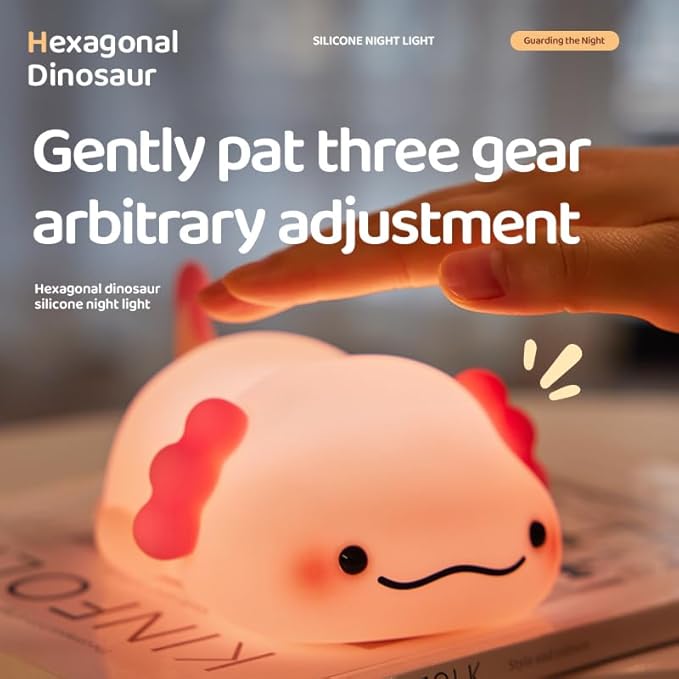 ATSUI Axolotl Night Light, LED Squishy Novelty Animal Lamp, Food Grade Silicone, 3 Level Dimmable, Breastfeeding Nursery Nightlight for Room Decor, Funny Gifts Stuff for Boys Girls Baby Children-CubbioJoy