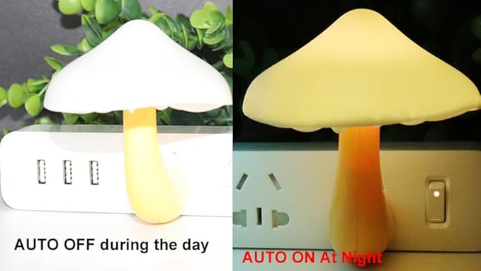 AUSAYE 2 Pack Sensor LED Night Light Plug in NightLight Energy Saving Wall Lamp Mushroom Night Lights for Bedroom, Bathroom,Toilet,Hallway,Kitchen,Kids,Adults Warm White-CubbioJoy