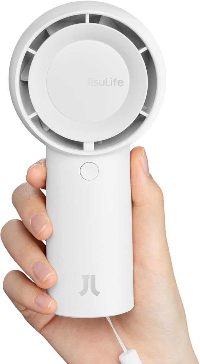 JISULIFE Portable Handheld Turbo Fan [16H Max Cooling Time], 4000mAh USB Rechargeable Personal Battery Operated Lash Small Pocket Fan with 5 Speeds for Travel/Outdoor/Vacation/Concerts - White-CubbioJoy