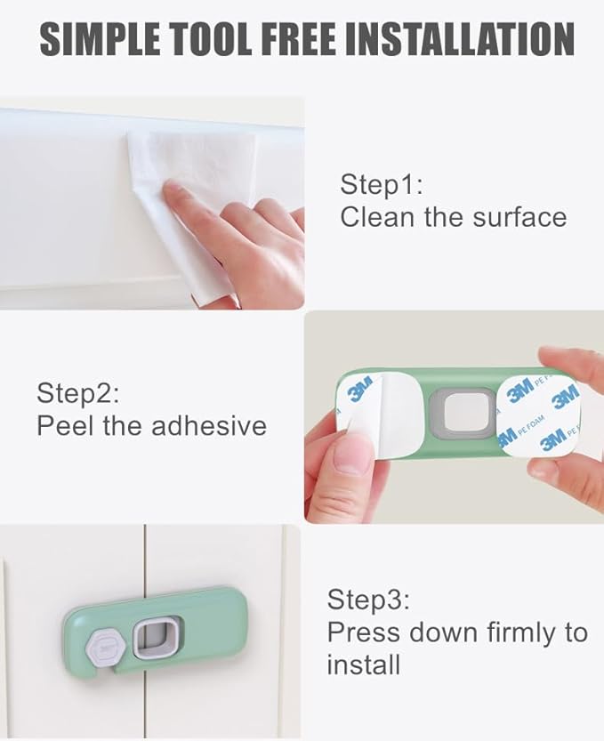 5 Pack Child Proof Refrigerator Lock, QYESWHSR Fridge Locks for Kids with Sticky Adhesive Pads, Child Safety Locks for Doors, RV Refrigerator, Oven Lock Child Safety Baby Cabinet Locks - Green Updated-CubbioJoy