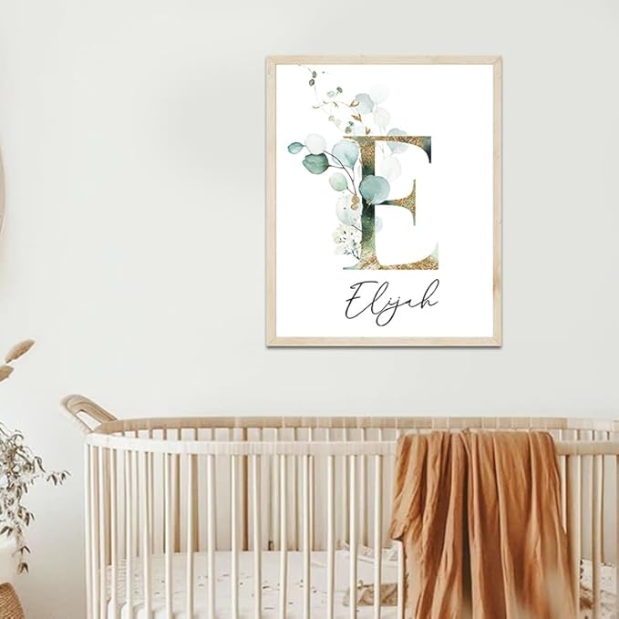 IZI POD Personalized Wooden Name Sign, Floral Monogram Nursery, Eucalyptus tree, Nursery Name Sign Boho Floral Pattern, Baby Name Sign, Wooden name signs for nursery, Wildflower Decor gift/16-CubbioJoy