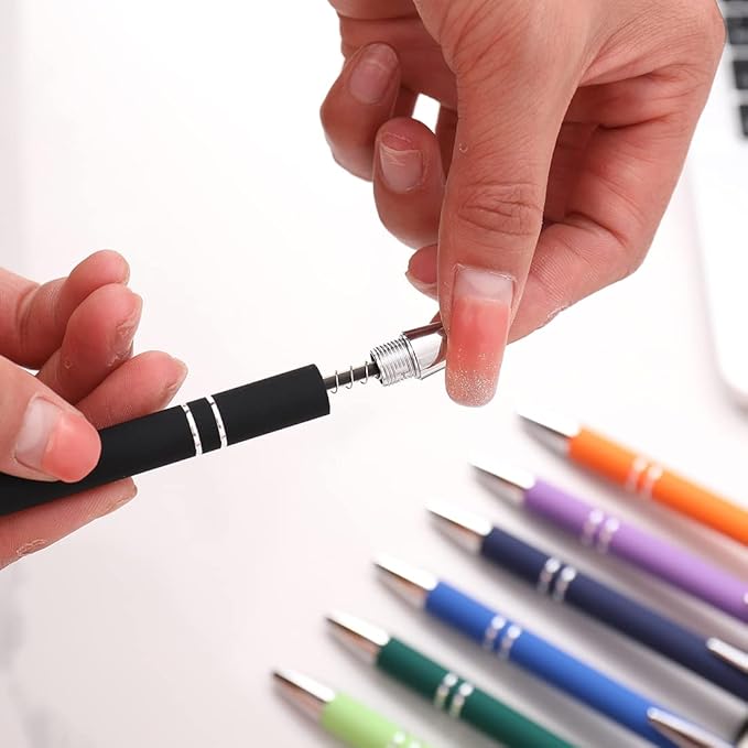 Ballpoint Pen with Stylus Tip, Soft Touch Click Pen, 2 in 1 Metal Pens, Medium Point(Black refills - 20 pcs)…-CubbioJoy