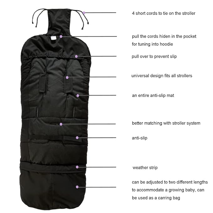 0-5T Length Ajustable Waterproof Stroller Winter Cover for All Stroller, XL Stroller Bunting Bag, Outdoor Tour Winter Stroller Sleeping Bag Infant to Toddler to Pre School-CubbioJoy