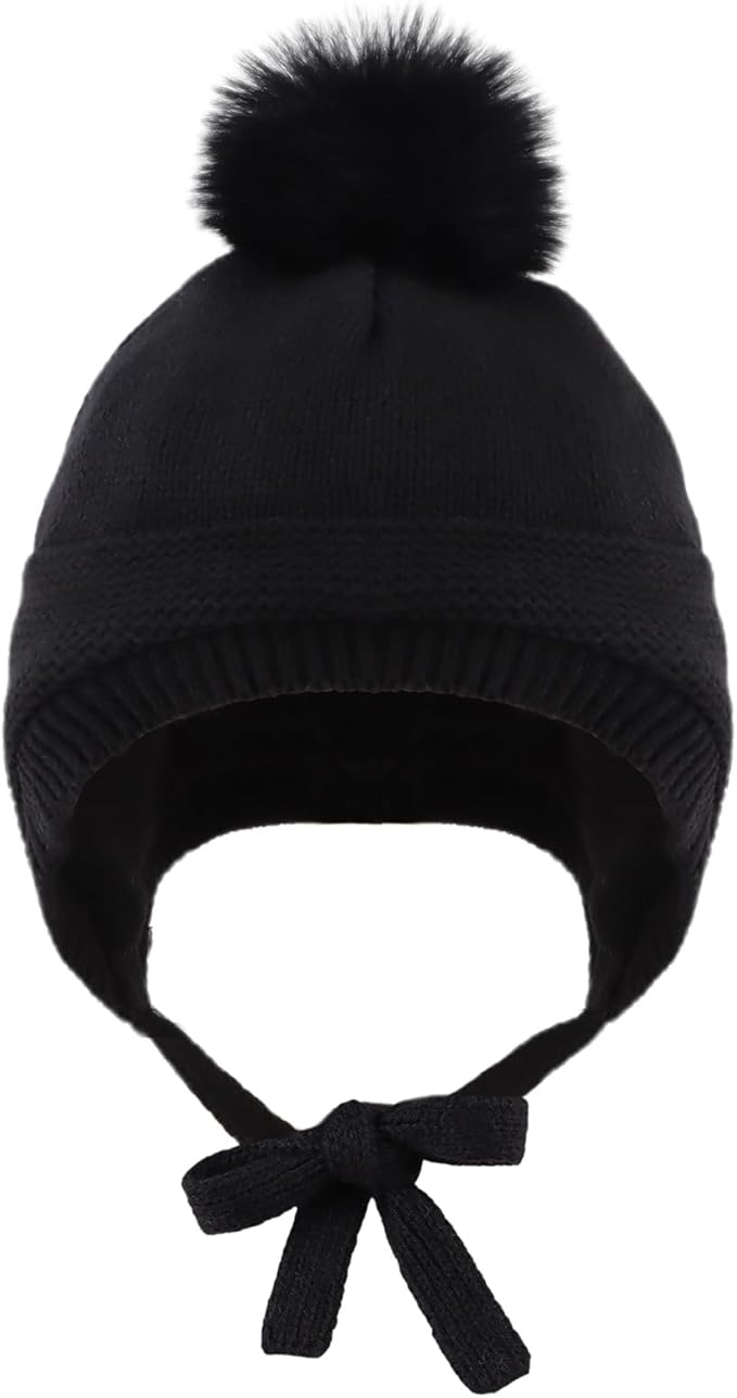 Basic Winter Baby Beanie Gloves Boys Girls Knitted Hat Pompom Kids Earflap Hats Warm Infant Toddler Beanie Mittens Set-CubbioJoy
