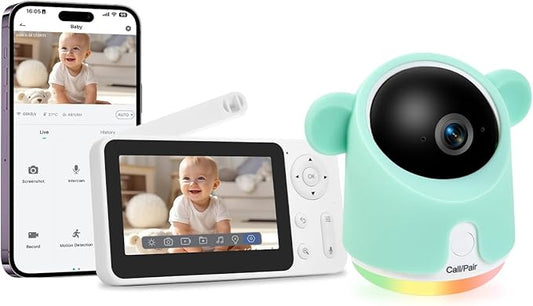 Baby Monitor with Camera and Audio, 1080P Baby Camera Monitor WiFi Smartphone App Control Night Vision 4.3” Screen 2-Way Talk Temperature & Humidity Sensor Lullabies Motion & Cry Detection iOS/Android-CubbioJoy