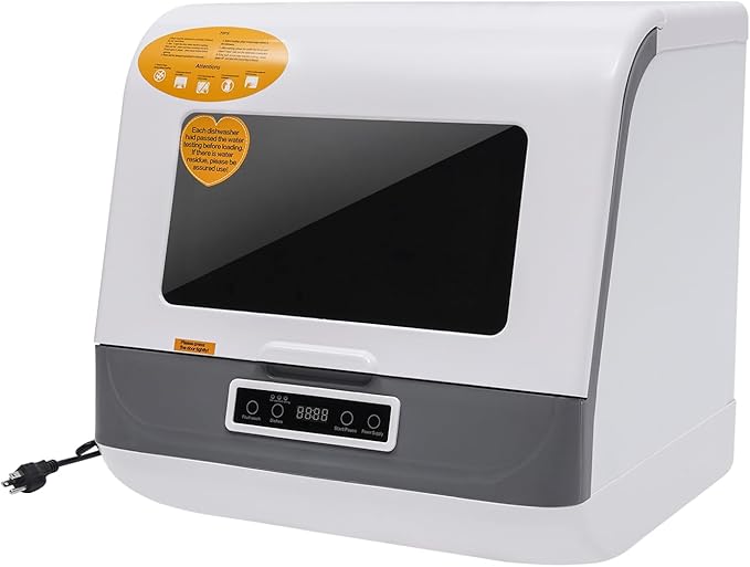 800W Portable Countertop Dishwasher, 110V Automatic Mini Dishwasher Machine with 3 Washing Programs, 360° Rotating Spray Air Drying Function for House Dorm Apartment RV-CubbioJoy