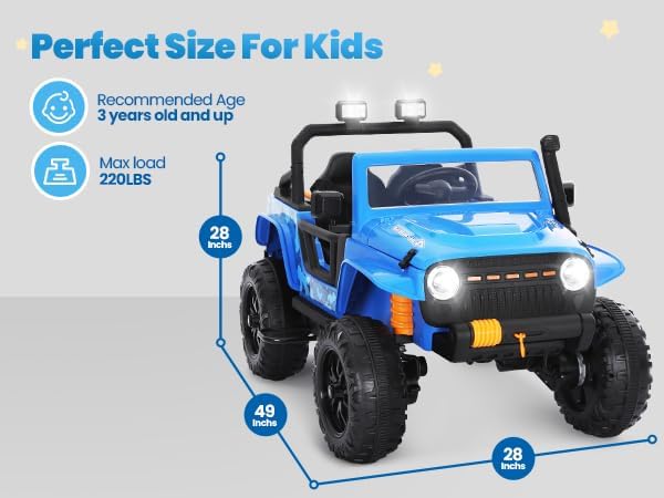 24V Kids Toddler Ride On Truck Electric Car Kids Ride On Truck Car Electric Jeep Off-Road Truck for Parent Remote Control LED Lights Music Powerful Wheels for Ages 3+(Blue)-CubbioJoy