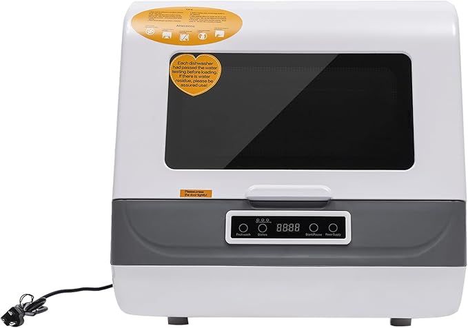 800W Portable Countertop Dishwasher, 110V Automatic Mini Dishwasher Machine with 3 Washing Programs, 360° Rotating Spray Air Drying Function for House Dorm Apartment RV-CubbioJoy