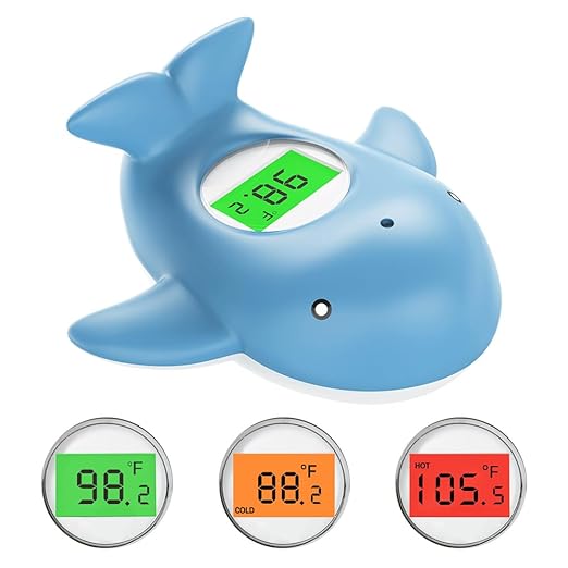 Baby Bath Thermometer, Infant Digital Water Thermometer Safety with 3 Color Backlit and Temperature Warning, Room Thermometers Floating Toy for Infant, Toddler, Bathtub, Swimming Pool (Light Blue)-CubbioJoy