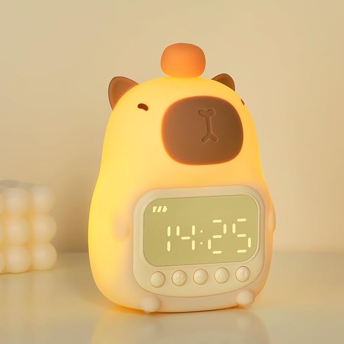 Capybara Alarm Clock with Night Light for Kids, Cute Alarm Clocks for Bedrooms Ok to Wake Clocks, Silicone Animal Tabletop Lamp for Teen Girls Boys-CubbioJoy