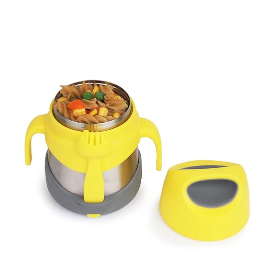 b.box Insulated Food Jar with Spork for Toddlers | Easy Open Container for Toddlers | Stainless Steel, 5hrs + of Perfect temperatures | Dishwasher Safe, BPA Free (Lemon Sherbet, 11 oz)-CubbioJoy