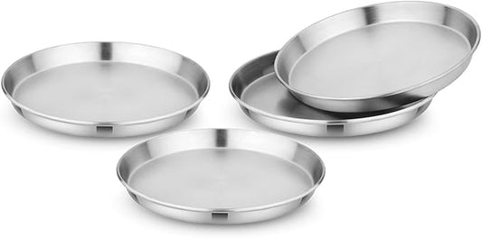 Children's 304 Stainless Steel Four (4) Piece Plate Set, 21 cm, Matte Finish, Plates for Kids, Toxin Free Stainless Steel Dinnerware Set, Non-Divided Plates, 100% BPA Free-CubbioJoy