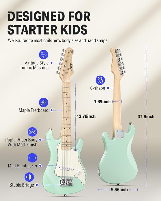 Donner 30 Inch Junior Electric Guitar Beginner Kit ST Style Mini Electric Guitar Starter Package for Teens with Amp, 600D Bag, Tuner, Picks, Cable, Strap, Extra Strings DSJ-100-CubbioJoy