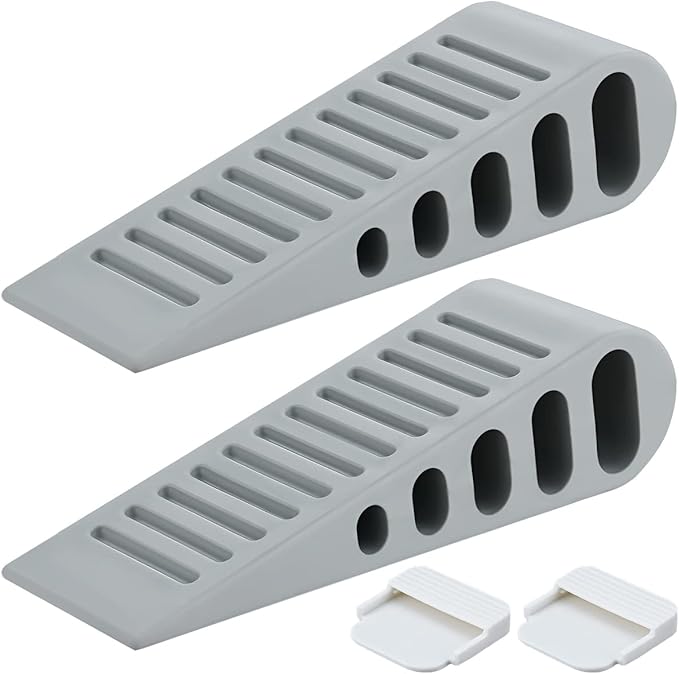 JQK Rubber Door Stopper Wedge, Grey 2 Pack Soft TPR Premium Door Stops for Bottom of Heavy Duty Door on Tile, Concrete, Carpet, Wooden Floor, DSB61-GY-P2-CubbioJoy