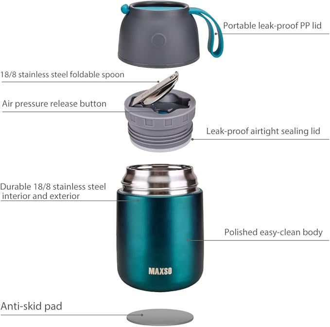 Insulated Thermo Food Jar for Hot & Cold Food for Kids Adult, 17 oz Soup Thermal Hot Food Containers for Lunch, Triple Layer Insulation Stainless Steel Food Jar with Spoon (Green)-CubbioJoy