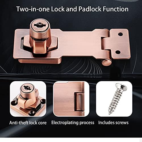 2 Packs Keyed Hasp Locks Twist Knob Keyed Locking Hasp for Small Doors, Cabinets and More,Stainless Steel Steel, Hasp Lock Catch Latch Safety Lock Door Lock with Keys (3inch, Copper)-CubbioJoy