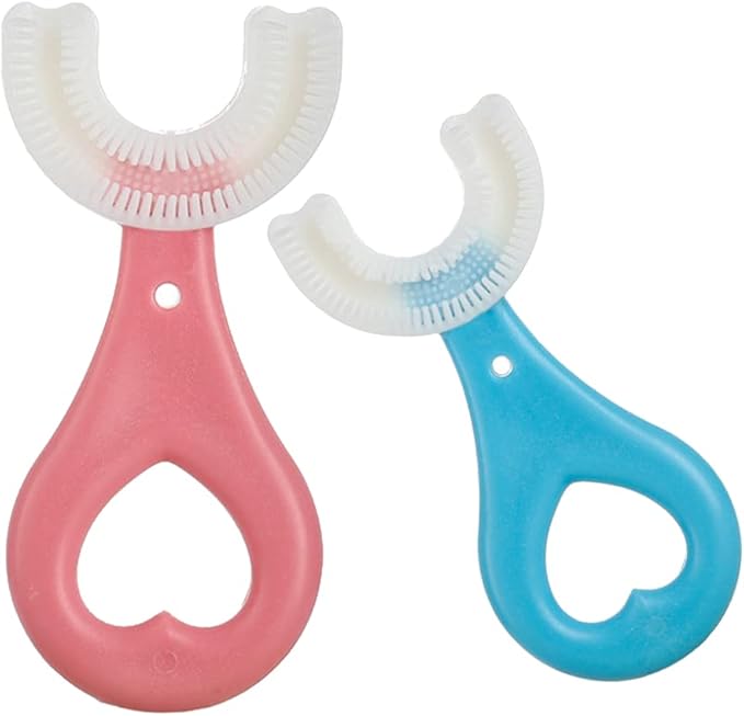 2 Pcs U-Shaped Kids Toothbrush, Premium Soft Manual Training Toothbrush for Kids 2-6 Years Old. (Blue+Pink)-CubbioJoy
