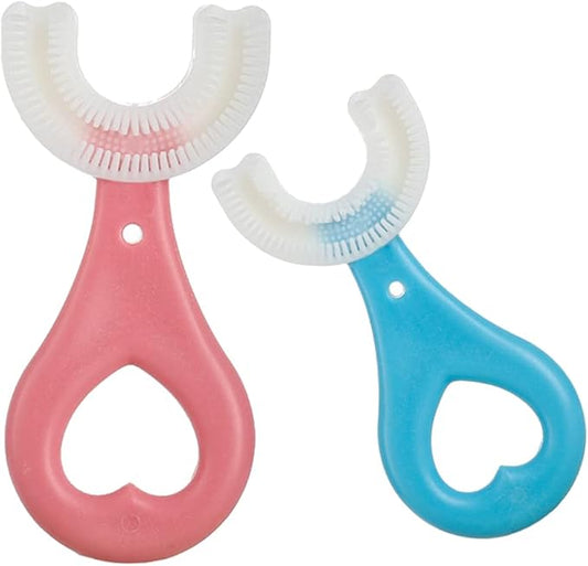 2 Pcs U-Shaped Kids Toothbrush, Premium Soft Manual Training Toothbrush for Kids 2-6 Years Old. (Blue+Pink)-CubbioJoy