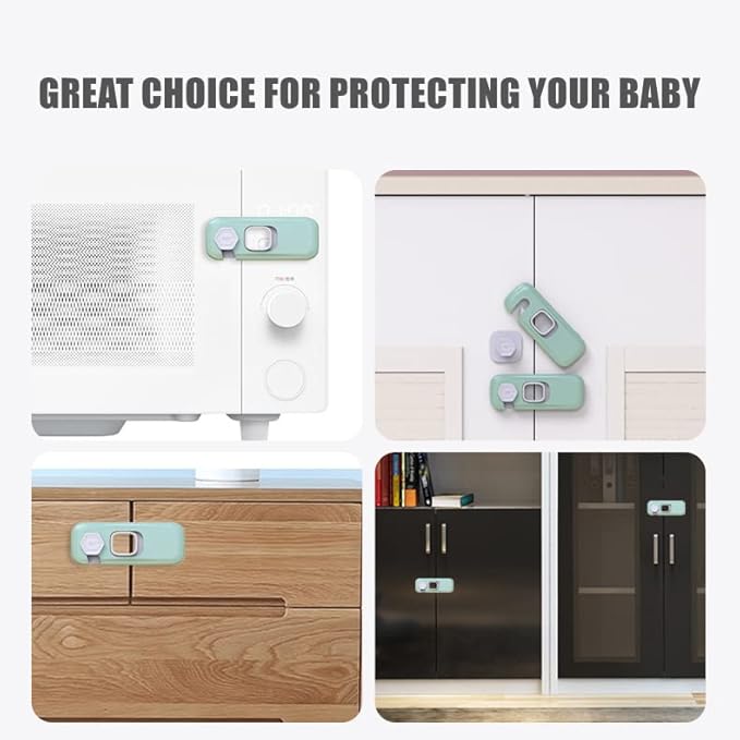 5 Pack Child Proof Refrigerator Lock, QYESWHSR Fridge Locks for Kids with Sticky Adhesive Pads, Child Safety Locks for Doors, RV Refrigerator, Oven Lock Child Safety Baby Cabinet Locks - Green Updated-CubbioJoy