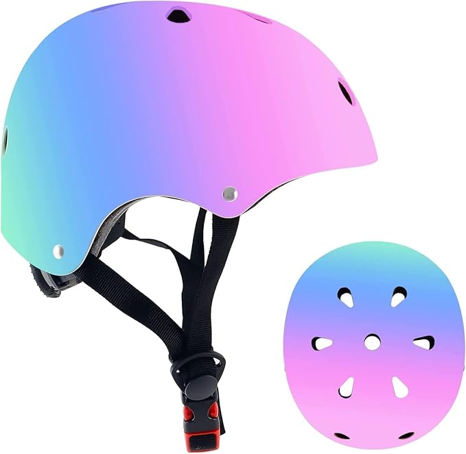 Adjustable Color Gradient Skateboard Helmet for 3-5-8-14+Ages【Toddler Kids Youth Adult】 Girls Boys Woman.Bike Helmet for Multi-Sports Cycling Bicycle Scooter Inline Roller Skate Rollerblading-CubbioJoy