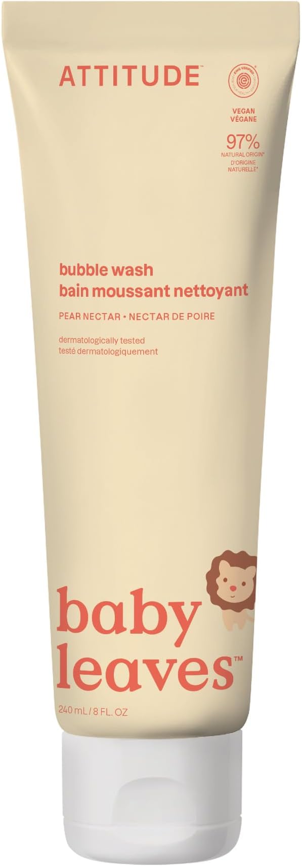 ATTITUDE Bubble Body Wash for Baby, EWG Verified, Dermatologically Tested, Plant and Mineral-Based, Vegan, Pear Nectar, 8 Fl Oz-CubbioJoy