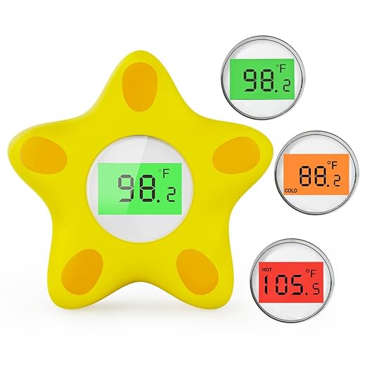 Baby Bath Thermometer, Infant Digital Water Thermometer Safety with 3 Color Backlit and Temperature Warning, Room Thermometers Floating Toy for Infant, Toddler, Bathtub, Swimming Pool (Yellow)-CubbioJoy