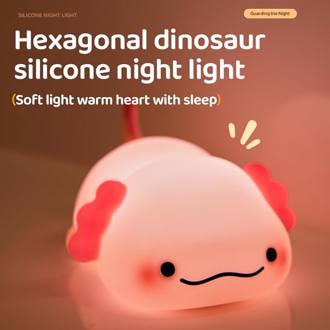 ATSUI Axolotl Night Light, LED Squishy Novelty Animal Lamp, Food Grade Silicone, 3 Level Dimmable, Breastfeeding Nursery Nightlight for Room Decor, Funny Gifts Stuff for Boys Girls Baby Children-CubbioJoy
