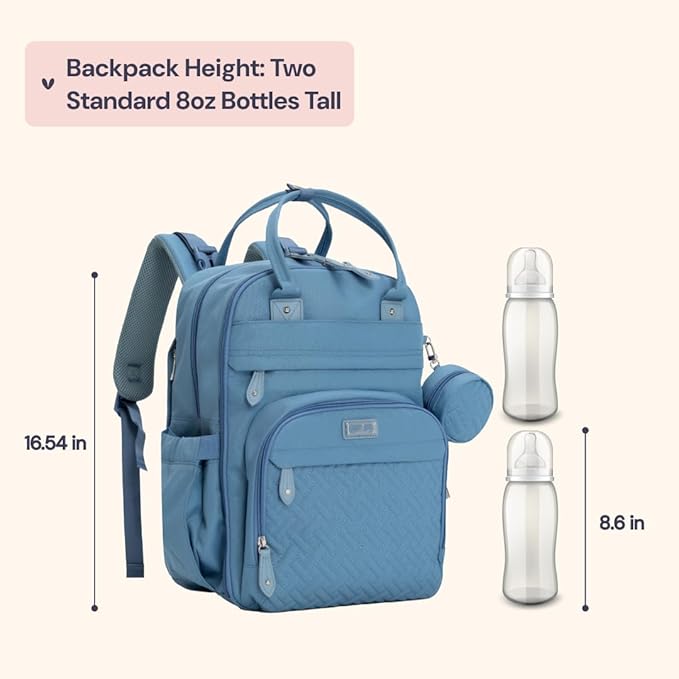 BabbleRoo Diaper Bag Backpack - Baby Essentials Travel Tote - Multi function Waterproof Diaper Bag, Travel Essentials Baby Bag with Changing Pad, Stroller Straps & Pacifier Case - Unisex, Light Blue-CubbioJoy