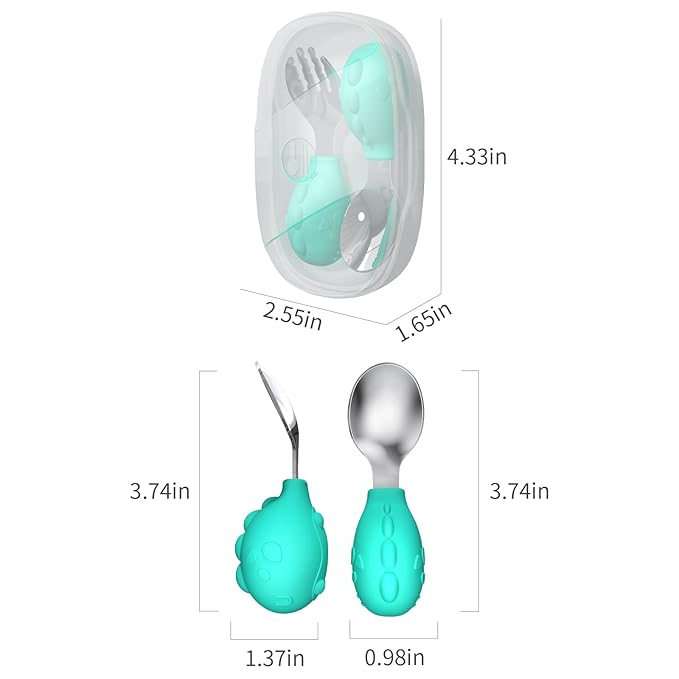 Deejoy Toddler Utensils - Stainless Steel Spoons and Forks, Kids Silverware Self Feeding Flatware Set with Travel Safe Case (Green)-CubbioJoy